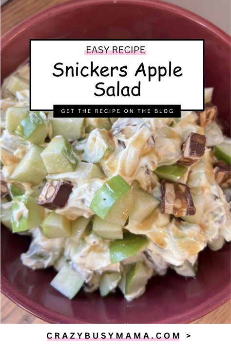 Ok y’all… I might be slightly obsessed with making salads this summer, but this one takes the cake!! 

This Snickers Apple Salad is the preferred salad of all and it also has green in it so I am calling that a Crazy Busy Mama win!

Only in the Midwest can salads can be desserts too right!?

After all, who can say no to this sweet & tart dessert salad? These flavors are absolute perfection!

Get the printable recipe card and video instructions for "Snickers Apple Salad” at the link below 👇 Frozen Salad Recipes, Favorite Summer Recipes, Apple Snickers Salad Cool Whip, Apple Salad With Snickers, New Recipe Ideas, Cookout Recipes For A Crowd, Apple Snicker Salad Recipe, Snicker Apple Salad Recipe, Cool Summer Desserts