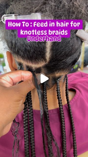 How To Feed In Knotless Braids, How To Feed Hair Into Braids, How To Feed In Hair, How To Knotless Box Braids, How To Feed In Braids, Diy Feed In Braids, Feed In Braids With Knotless Braids, Feed In Box Braids, Hair For Knotless Braids