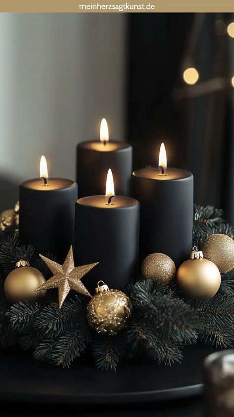 Candles Christmas Decorations, Christmas Modern Decor Ideas, Modern Decoration Ideas, Modern Christmas Decor Ideas, Candle Christmas Decor, Outdoor Christmas Decoration Ideas, Outdoor Decoration Ideas, Black Christmas Decorations, Simple Ornaments