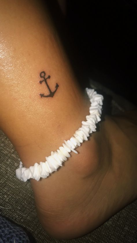 Anchor Stick And Poke, Beachy Ankle Tattoos, Henna Designs On Ankle, Anchor Tattoo On Ankle, Tattoo Ideas Anchor, Anchor Tattoos For Women, Fisherman Aesthetic, Back Of Ankle Tattoo, Tattoo On Ankle