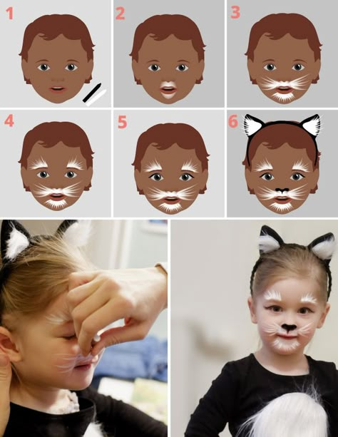 Kids Cat Makeup Halloween, Easy Cat Makeup Halloween Kids, Kids Cat Makeup, Cat Costume Makeup Kids, Kid Cat Makeup, Kids Cat Costume Makeup, Face Painting Cat Easy, Kitty Cat Makeup Kids, Cat Make Up Kid