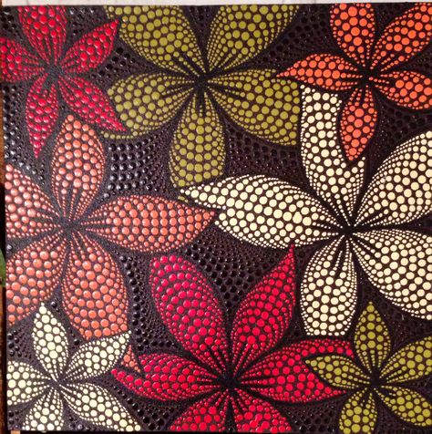 Fall leaves Leaf Dot Art, Sunflower Mandala Dot Art, Pointillism Leaf Art, Fall Pointillism Art Projects, Acrylic Dot Painting Ideas, Flowers Pointillism, Sunflower Pointillism, Mandala Art Lesson, Painting Canvases