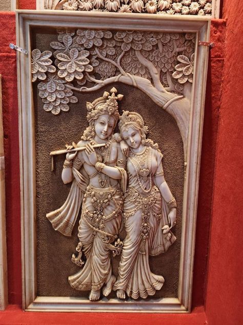 Hand-carved from a single block of marble, this Radha Krishna panel.  features flawless anatomy, especially in the face. A true masterpiece with no joints, showcasing divine craftsmanship. Perfect for adding spiritual elegance to any space. Marble Carving, Cement Art, Bed Head, Radha Krishna, Cement, Krishna, Anatomy, The Face, Hand Carved