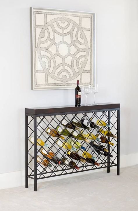 Wine Console, Bar Wall Ideas, Wine Rack Inspiration, Boone North Carolina, Contemporary Console Table, Boone Nc, Wine Shelves, Wine Table, Metal Furniture Design