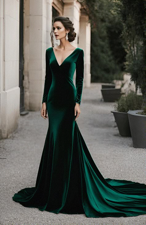 Velvet Green Wedding Dress, Xmas Wedding Dress, Green Velvet Wedding Dress, Sheath Wedding Dress With Sleeves, Dark Green Wedding Dress, Non White Wedding Dress, Alternative Wedding Dress Color, Wedding Dress Velvet, Emerald Green Wedding Dress