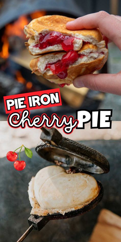 Cherry pie in a pie iron Pudgy Pie, Butter Biscuits Recipe, Pie Iron Recipes, Grilled Dinner Recipes, Cherry Pies, Mini Cake Recipe, Campfire Desserts, Pie Iron, Camping Menu