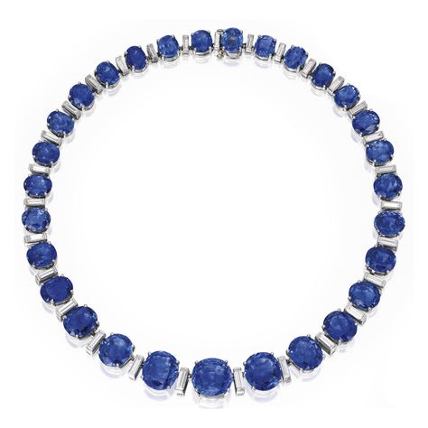 Platinum, Sapphire and Diamond Necklace, Oscar Heyman & Brothers | Sotheby's Magnificent Jewels, Dec. 9 2014 Sapphire Diamond Necklace, Magnificent Jewels, Ruby Rings, Fantasy Closet, Platinum Jewelry, Royal Jewels, John Hardy, Blue Gems, Sapphire Necklace