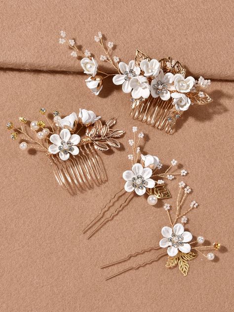 4pcs Faux Pearl Flower Decor Hair Pin Bride Hair Flowers, Pearl Bridesmaid Jewelry, Bridal Jewelry Necklace, Bridal Headwear, Velvet Flowers, Bridal Hair Flowers, Flower Hair Comb, Pearl Hair Pins, Flower Hair Pin