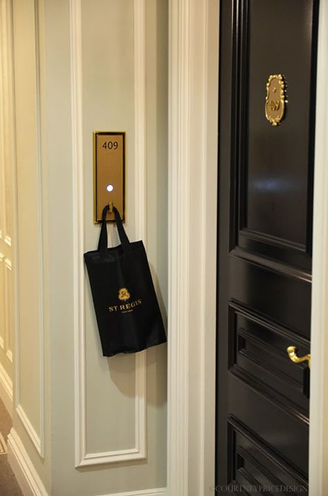 Hotel Room Door Aesthetic, Hotel Door Signage, Hotel Room Door Design, Hotel Room Signage, Hotel Doors Design, Hotel Details, Hotel Signage, St Regis Hotel, Door Signage