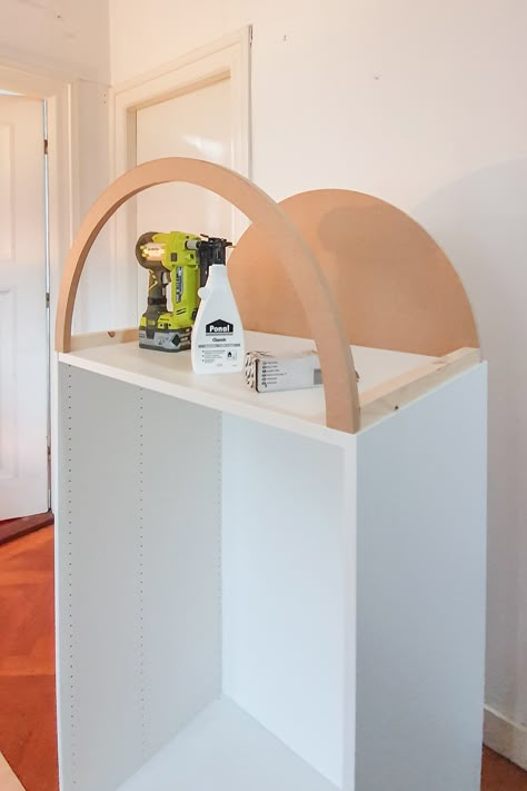 Diy Arched Cabinet, Ikea Platsa Hack, Arched Bookcases, Diy Cupboard, Diy Repurposed Furniture, Timber Projects, Arched Cabinet, Bookcase Hack, Arch Cabinet