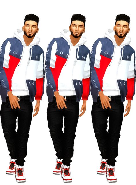 sims 4 cc // custom content clothing and shoes // by Ebonix // #sims4 #sims4cc // black sims, simmer // tommy jacket, retro jordan 3s Sims 4 Hoodie, Cc Men, Cc Clothing, Sims 4 Men Clothing, Sims 4 Male Clothes, Male Tops, Sims 4 Cc Kids Clothing, Cc Clothes, Sims 4 Cc Skin