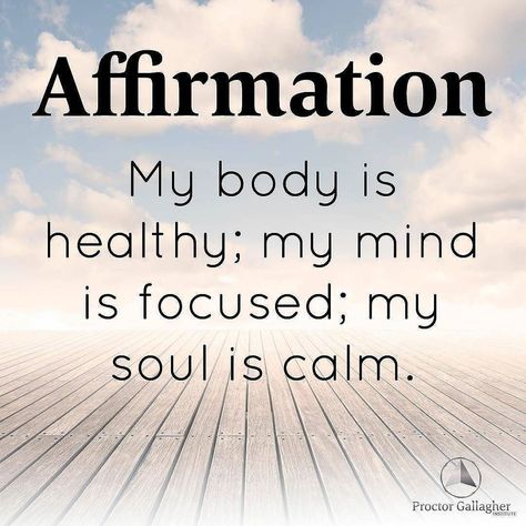 Repeat this affirmation with feeling and in the present tense! Say it out loud because there is extreme power in the spoken word.  #BobProctor #Affirmation #Healthy #Focus #Calm #Love #Repost @proctorgallagher Body And Soul Quotes, Healthy Mind Quotes, Daily Mantras, Gif Disney, Present Tense, Good Day Song, Motivational Books, Soul Quotes, Mind Body And Soul