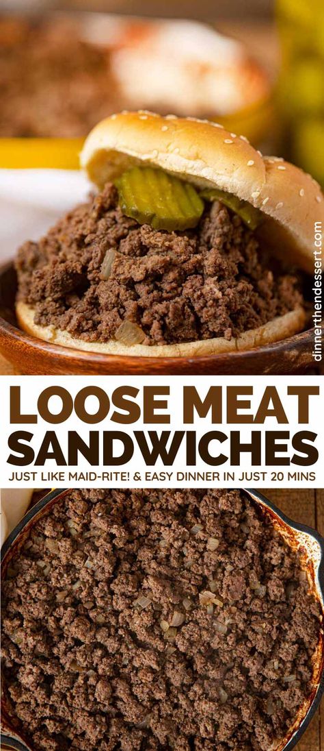 Loose Meat Sandwiches are flavorful Midwestern chopped meat burgers made with seasoned beef. #sandwich #groundbeef #lunch #dinner #easydinner #weeknightdinner #burger #dinnerthendessert Meat Sandwich Recipes, Loose Meat Sandwich, Meat Sandwiches, Loose Meat, Loose Meat Sandwiches, Burger Recipes Beef, Dinner Then Dessert, Burger Meat, Easy Sandwich Recipes