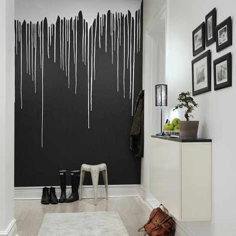 Scandinavian Hallway, Dripping Paint, Black Concrete, Diy Wall Painting, Hallway Designs, Colored Ceiling, Wall Paint Designs, Design Del Prodotto, White Colour