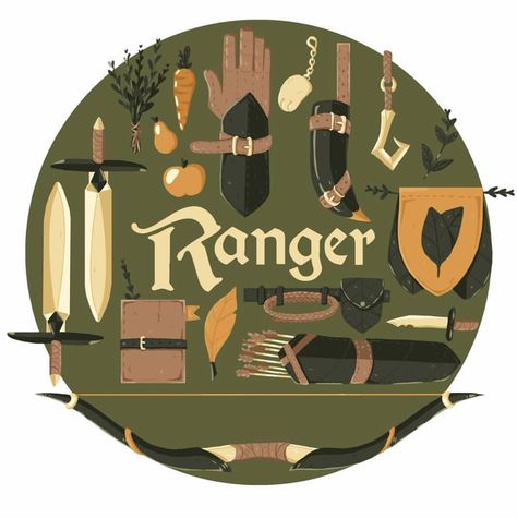 Ranger Items Dnd, Druid Background, Dungeons And Dragons Fighter, Dnd Poster Design, D&d Illustration, D D Aesthetic, Ttrpg Aesthetic, Dungeons And Dragons Art Illustrations, Ranger Dnd Aesthetic