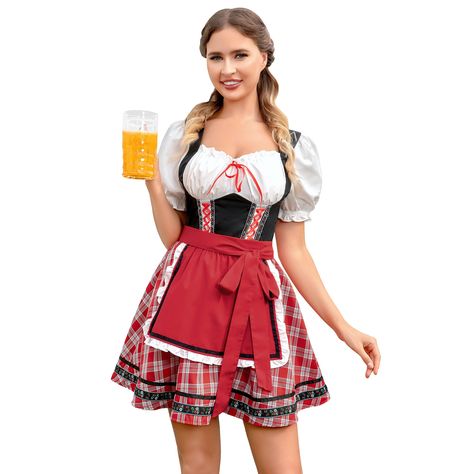 PRICES MAY VARY. Oktoberfest costumes women bavarian dirndl dress for women the dirndl dress is perfect for bavarian oktoberfest, carnival time, theme party, cosplay, halloween party, girl party,etc. Oktoberfest outfits women german dress is classic, cute and vintage style, finished in good workmanship. Dirndl dresses women is not only great for Oktoberfest, but also great for daily wearing or daily gathering. German beer girl costume is made of polyester and spandex fabric, very comfortable to Oktoberfest Halloween Costumes, German Halloween Costume, Womens Oktoberfest Outfit, Octoberfest Outfits Diy, German Womens Costume, Oktoberfest Halloween Costume, Dirndl Costume, Octoberfest Costume, German Beer Girl Costume