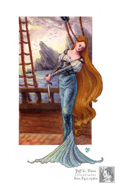 The Little Mermaid by Jeff Davis Jeff Davis, Contemporary Drawing, Mermaid Illustration, Mermaid Fairy, Tales Series, Mermaids And Mermen, Vintage Mermaid, Fairytale Illustration, Hans Christian