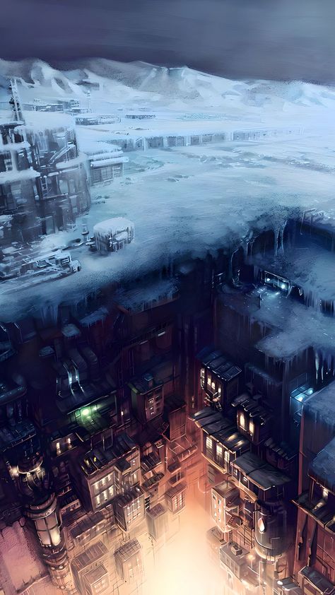 Nuclear Winter, Winter City, Underground Cities, Post Apocalypse, Futuristic City, Ice Age, Environment Design, Environment Concept Art, Sci Fi Art