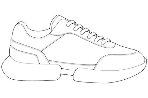 Shoe Flat Sketch, Sneaker Outline, Sneaker Drawing, Shoes Template, Shoe Sketch, Drawing Shoes, Sneakers Drawing, Cool Sneakers, Shoe Sketches