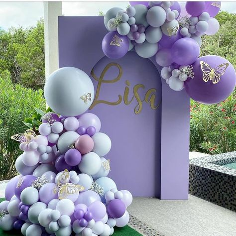 79 Likes, 0 Comments - Party Decor & Sales & Rentals (@sweetpartyny) on Instagram: “This amazing new backdrop is now available for #purchase only! Inspired by balloonboutiqueusa!…” Balloons For Baby Shower, Deco Ballon, Butterfly Birthday Party, Happy Birthday Beautiful, Purple Balloons, Purple Birthday, Diy Balloon Decorations, Birthday Party Theme Decorations, Birthday Balloon Decorations