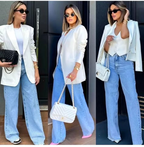 Wide Leg Jeans Outfit, Outfits Con Jeans, Vogue Brazil, Blazer Outfits For Women, 70s Inspired Fashion, Winter Fashion Outfits Casual, Casual Chique, Business Outfits Women, Stylish Work Attire