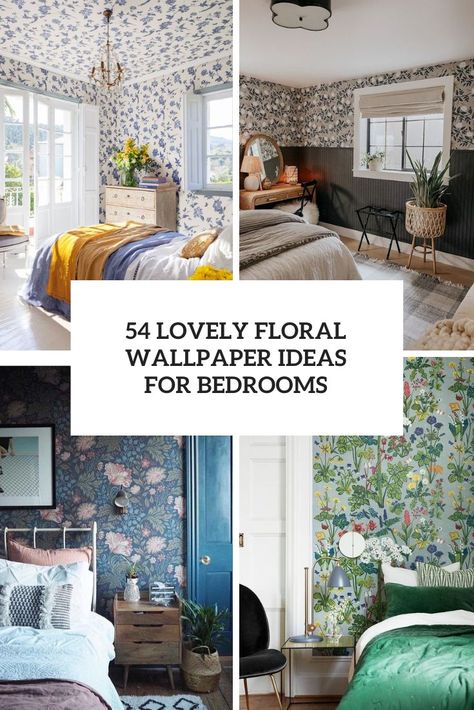 Lovely Floral Wallpaper Ideas For Bedrooms cover Bedroom Floral Wallpaper, Floral Bedroom Wallpaper, Floral Wallpaper Ideas, Shabby Chic Nightstand, Blue And White Bedding, Bedroom Floral, Floral Print Wallpaper, Ideas For Bedrooms, Vintage Inspired Bedroom