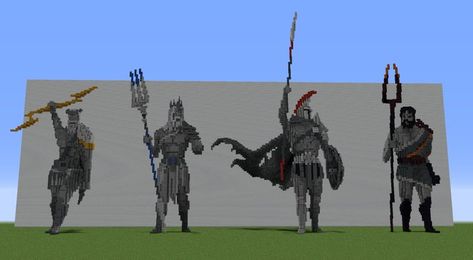 Greek Statues Minecraft, Minecraft Trident Statue, Minecraft Warrior Statue, Statue Ideas Minecraft, Greek Statue Minecraft, Minecraft Knight Statue, Minecraft Angel Statue, Minecraft Roman Builds, Greek Minecraft Builds