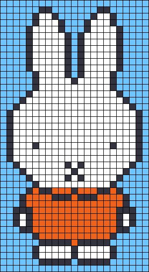 Miffy Tapestry Crochet, Miffy Perler Beads, Miffy Grid Pattern, Miffy Pixel Grid, Miffy Alpha Pattern, Miffy Pixel Art, Miffy Bunny, Patchwork Tapestry, Easy Perler Beads Ideas