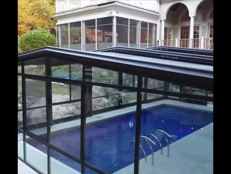 Year-Round Swimming: Retractable Pool Enclosure Installation - YouTube Small Indoor Pool, Swimming Pool Images, Indoor Pool House, Swimming Pool Enclosures, Indoor Swimming Pool Design, Modern Pool House, Swimming Pool Pond, Indoor Pool Design, Piscina Interior