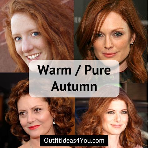 Warm Autumn / Pure Autumn Pure Autumn Palette, True Autumn Red Hair, Warm Autumn Hair Color, Chestnut Eyes, Color Analysis Quiz, Warm Autumn Color Palette, Golden Skin Tone, Hazel Green Eyes, Your Color Style