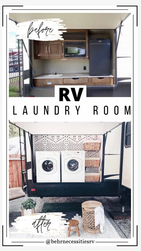 Rv Laundry Ideas, Rv Add On Rooms, Rv Living Room Makeover, Rv Laundry Room, Camper Laundry Ideas, Rv Interior Remodel Rv Makeover, Rv Laundry, Vintage Rv Decorating Ideas, Rv Camper Decorating Ideas