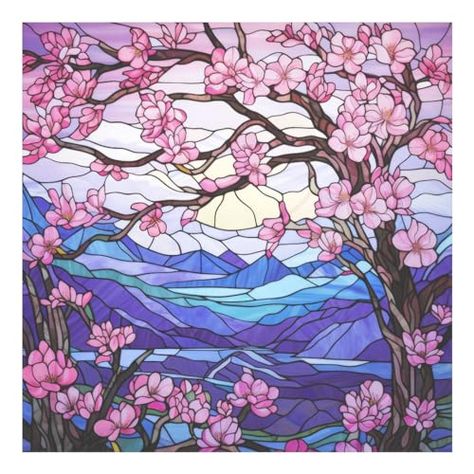 Cherry Blossom Tree Faux Stained Glass Window Cling, Cherry Blossoms Stained Glass Window Cling, Flower Stained Glass Static Cling, Flower Sun Catcher, Window Decor (Two - 3.5inch Window Clings) Cherry Blossom Stained Glass Pattern, Stained Glass Art Flower, Stained Glass Pink, Stained Glass Art Drawing, Stained Glass Cherry Blossom, Sun Stained Glass Art, Vitray Art Ideas, Stained Glass Window Painting, Stained Glass Window Designs