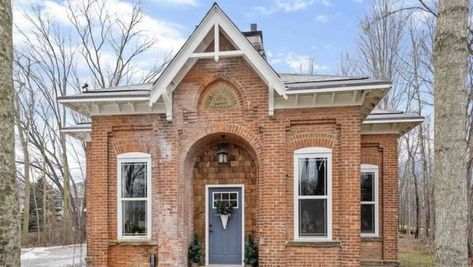 Historic Indiana Schoolhouse From 1883 Gets an A-Plus Transformation Schoolhouse Home, Copper Farm Sink, Medium Kitchen, Cherry Wood Floors, Concrete Stairs, Cherry Cabinets, Luxury Amenities, Farm Sink, Slate Roof