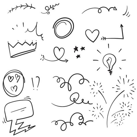 Doodle Elements, Love Speech, Heart In Hand, Crown King, Arrow Heart, Doodle Frame, Sun Light, Speech Bubble, Bullet Journal Ideas Pages