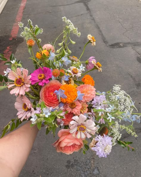 Abigail Decorte - San Diego Florist (@cottagegardenflorals) • Instagram photos and videos Bright Wedding Bouquet, Bright Wedding Flowers, Bright Wedding, Nothing But Flowers, Colorful Bouquet, Wildflower Bouquet, Flower Therapy, Wildflower Wedding, Delphinium