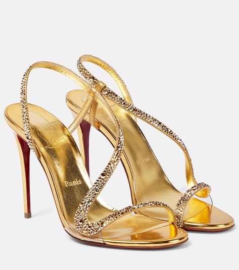 Louboutin Wedges, Christian Louboutin Sandals, Dr Shoes, Ankle Strap Sandals Heels, Stunning Shoes, Louboutin Heels, Metallic Sandals, Embellished Sandals, Shoes Heels Wedges