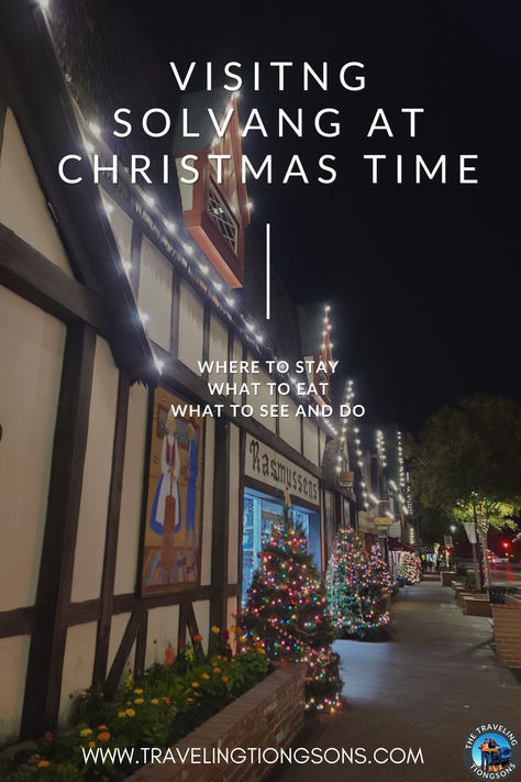 Visit Solvang, California for Christmas for carriage rides, wine tasting, and aebleskivers! Solvang Christmas, Solvang California Christmas, Solvang California, California Christmas, Central California, Visit California, Winter Activities, Santa Barbara, California Travel