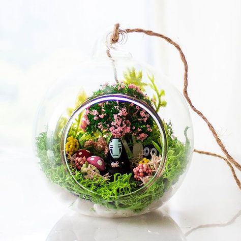 Geek Terrarium, Studio Ghibli Party, Korean Bedroom Ideas, Geek Diy, Studio Ghibli Characters, Fairy Garden Designs, Pastel Room, Studio Ghibli Movies, Garden Terrarium