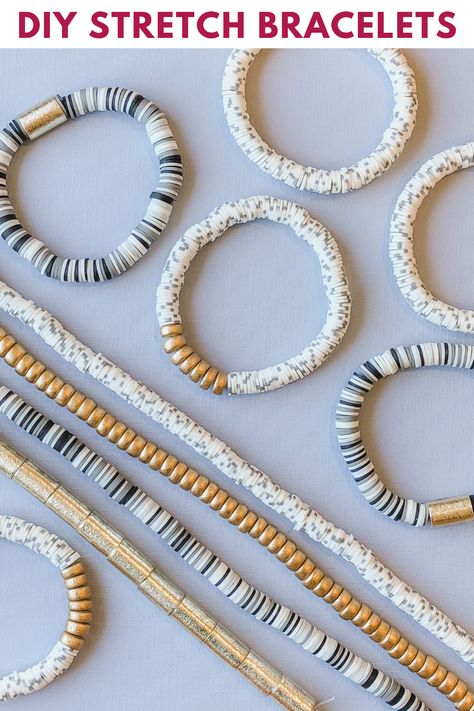 Diy Stretch Bracelets, Heishi Jewelry, Jewelry Making Tutorial, Bracelet Making Kit, Preppy Bracelets, Stretchy Beaded Bracelet, Jewelry Designing, Polymer Beads, Clay Bracelet