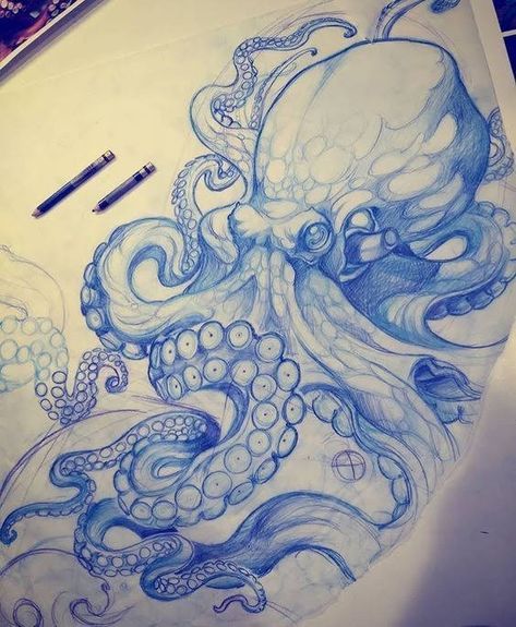 Tat Drawings, Sketch Octopus, Shore Tattoo, Octopus Sketch, Octopus Tattoo Sleeve, Kraken Tattoo, Octopus Drawing, Thigh Tat, Octopus Tattoo Design