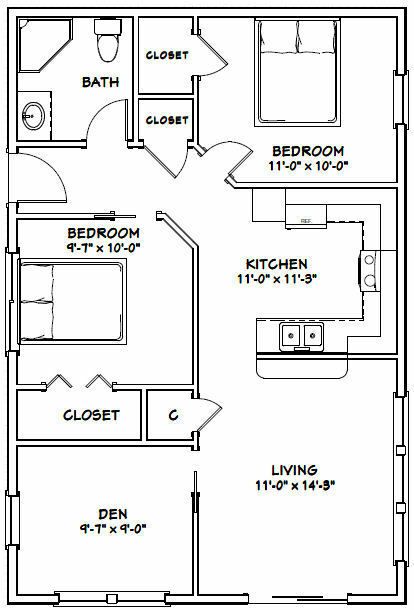 24X36 HOUSE -- 2 Bedroom 1 Bath -- 864 sq ft -- PDF Floor Plan -- Model 2A - $29.99 | PicClick 24x36 House Plans, Small Barn Plans, Barn Homes Floor Plans, Garage Apartment Plans, Two Bedroom House, 2 Bedroom House Plans, Beach House Plans, Cabin Floor Plans, Small House Floor Plans