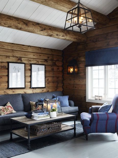 Stylish Cottage in Norway 3 | Interior Design Files Living Room With Wood Paneling, Room With Wood Paneling, Cb2 Christmas, Cb2 Bedroom, Cb2 Dining, Log Cabin Interior Design, Modern Cabin Interior, Scandinavian Cottage, Cabin Interior Design