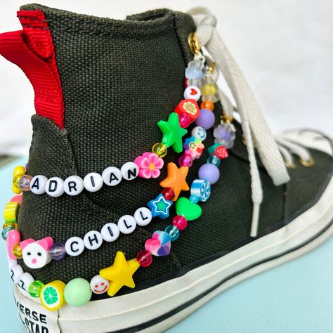 Beaded Shoe Laces, Elephant Running, Shoes Beads, Sneaker Charms, Delilah Belle, Shoe Chain, Converse Design, Neon Crafts, 80s Gift