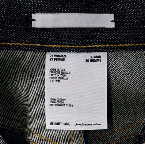 Helmut Lang Jeans, Apparel Design Inspiration, Hang Tag Design, Tag Jeans, Leather Label, Brand Label, Denim Branding, Woven Labels, Jeans For Women