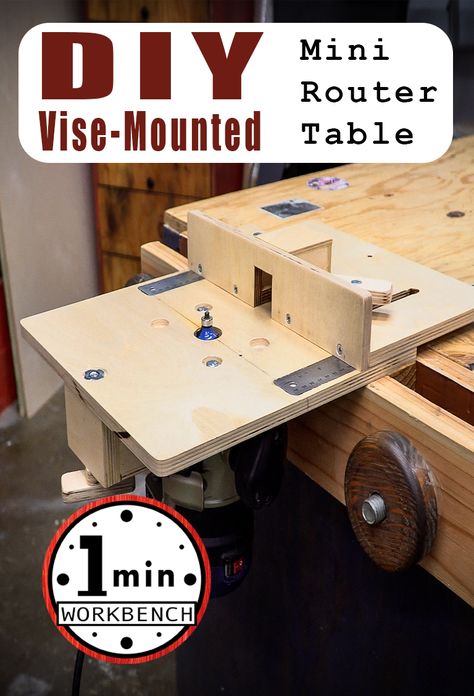 Make your own vise-mountable router table for just a few bucks! Check out the video! Router Tool Storage, Workbench Vise Mount Ideas, Router Table Cart, Build A Router Table Fence, Table For Vise, Carport Storage, Router Table Fence Micro Adjust, Makita Router, Homemade Router Table