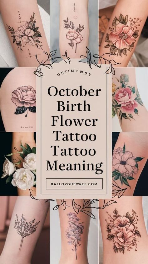 Explore the meaning behind October's birth flower tattoos and discover inspiring design ideas! Whether it's the vibrant marigold or the elegant cosmos, these tattoos symbolize various traits and qualities. Find the perfect tattoo design to celebrate your October birth month or to express personal significance. #BirthFlowerTattoo #OctoberTattoo #TattooMeaning #TattooIdeas October Zodiac Sign Tattoo, October Symbols Tattoo, Marigold Tattoo Meaning, Nature Back Tattoos For Women, Half Moon Flower Tattoo, October Birthday Flower Tattoo, Aster And Cosmos Flower Tattoo, Dahlia Flower Tattoo Meaning, October And July Birth Flower Tattoo