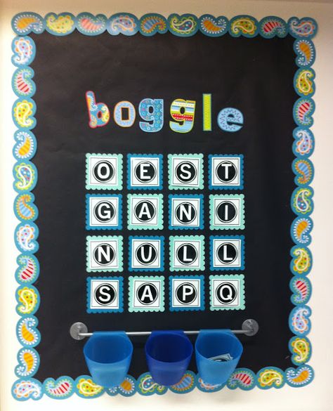 Boggle Bulletin Board with Printable!!! The kids play the game and write down as many words as they can. Boggle Bulletin Board, Boggle Board, Boggle Game, Interactive Bulletin Boards, Classroom Planning, Teaching Literacy, Reading Classroom, Creative Classroom, Classroom Fun