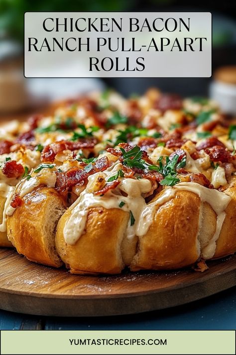 Get ready to wow everyone with these delicious pull-apart rolls! Packed with cheesy goodness, savory chicken, crispy bacon, and ranch dressing, they’re a quick and easy recipe that’s perfect for sharing. Make them for your next gathering or dinner side!

#CheesyPullApartRolls #FamilyFavorites #QuickRecipes #BaconAndRanch #SnackTimeDelight Chicken Bacon Ranch Pull Apart Rolls, Quick And Easy Dinner Recipes With Bacon, Chicken Bacon Ranch Roll Ups, Pull Apart Appetizers, Pillsbury Dinner Recipes, Freezer Dough, Chicken Pull Apart Bread, Pillsbury Biscuit Recipes, Rolled Chicken Recipes