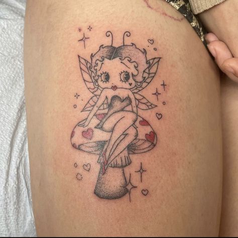 Betty Boop Butterfly, Betty Boop Fairy Tattoo, Betty Boop Tattoo Stencil, Betty Boop Tattoo Vintage, Betty Boop Tattoo Ideas, Betty Boop Tattoo, Pixie Tattoo, Betty Boop Tattoos, Goth Tattoo