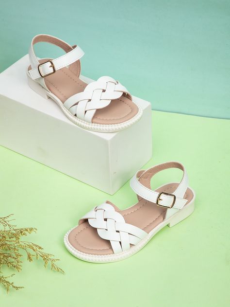 White  Collar   Plain  Embellished   Kids Shoes American Eagle Sandals, Beach Supplies, Kids Flats, Girls Braids, Casual Flat Shoes, White Sandals, Kids Sandals, Comfortable Sandals, Shoe Store